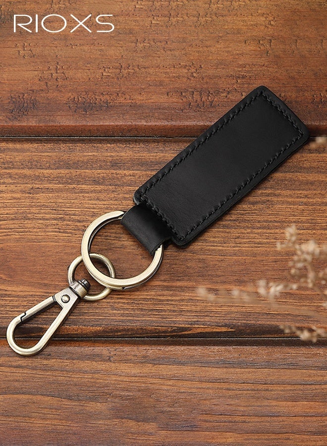 ريوكس سلسلة مفاتيح فاخرة مصنوعة يدويًا من الجلد الأصلي للرجال والنساء، حامل مفاتيح سيارة بمظهر عتيق، مصنوع من جلد البقر عالي الجودة مع قطع معدنية متينة، إكسسوار يومي على الطراز القديم، أسود - Image 4